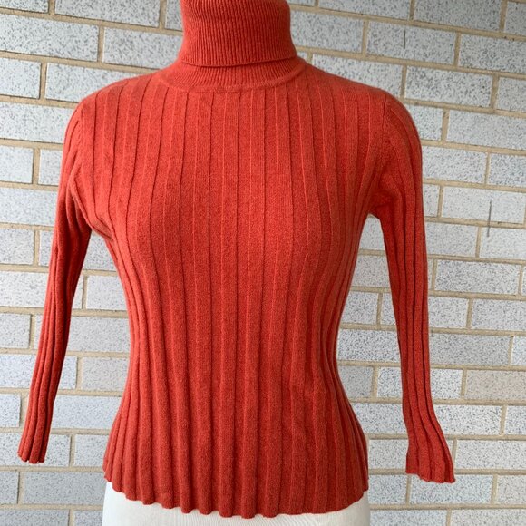 HARRODS KNIGHTSBRIDGE TURTLENECK SWEATER SIZE S 100% CASHMERE BURNT ORANGE - Picture 1 of 10